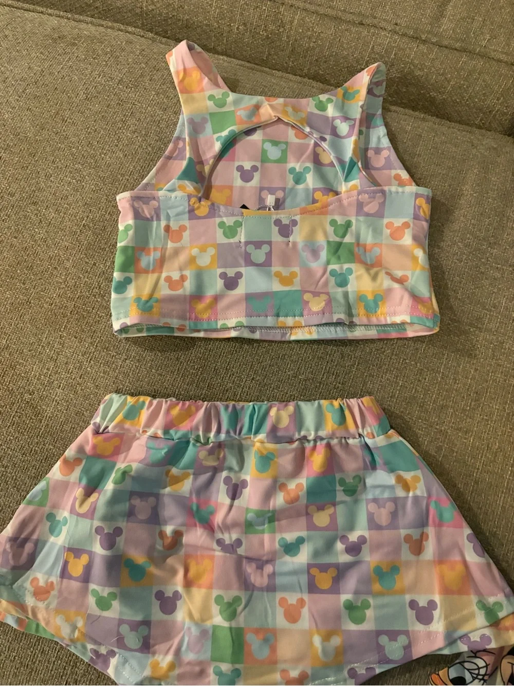Pastel Mickey Print Two-Piece Crop Top and Skirt Set